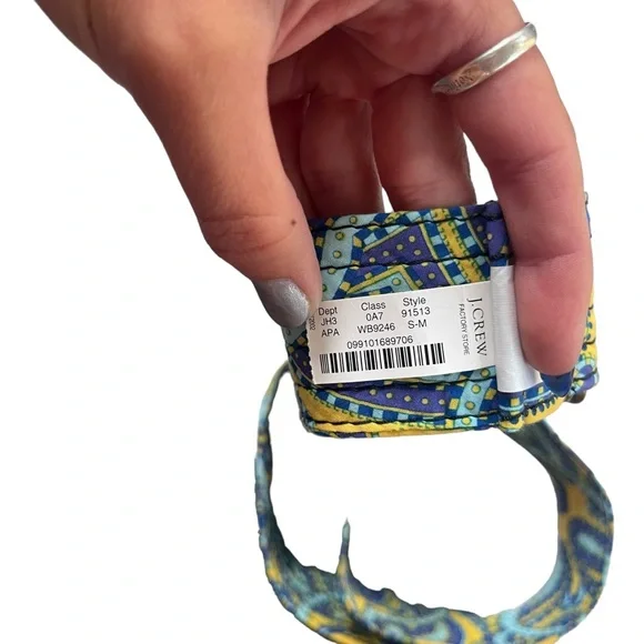 J. Crew Women’s Size S/M Blue, Yellow, Paisley Quilted Fabric Enamel Buckle Belt - Picture 6 of 9